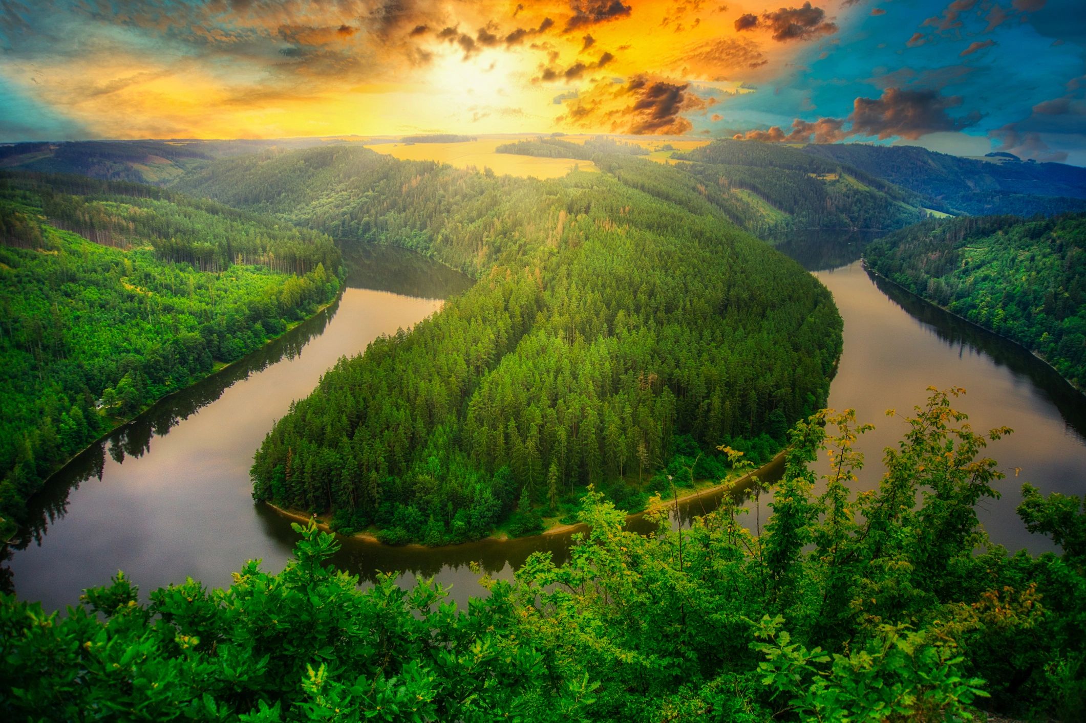 Scenic river landscape representing global river cruise journeys
